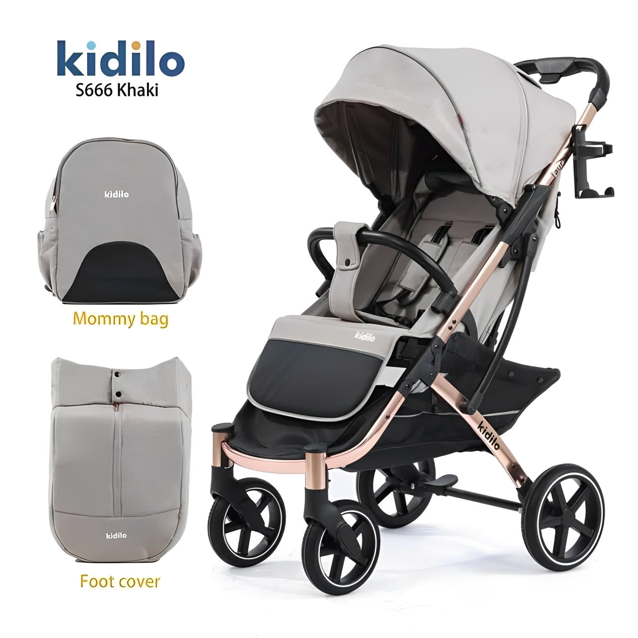 Kidilo Stroller S666 with Mommy Bag + Winter Cover | عربة أطفال من كيديلو مع حقيبة للأم وكفر شتوي
