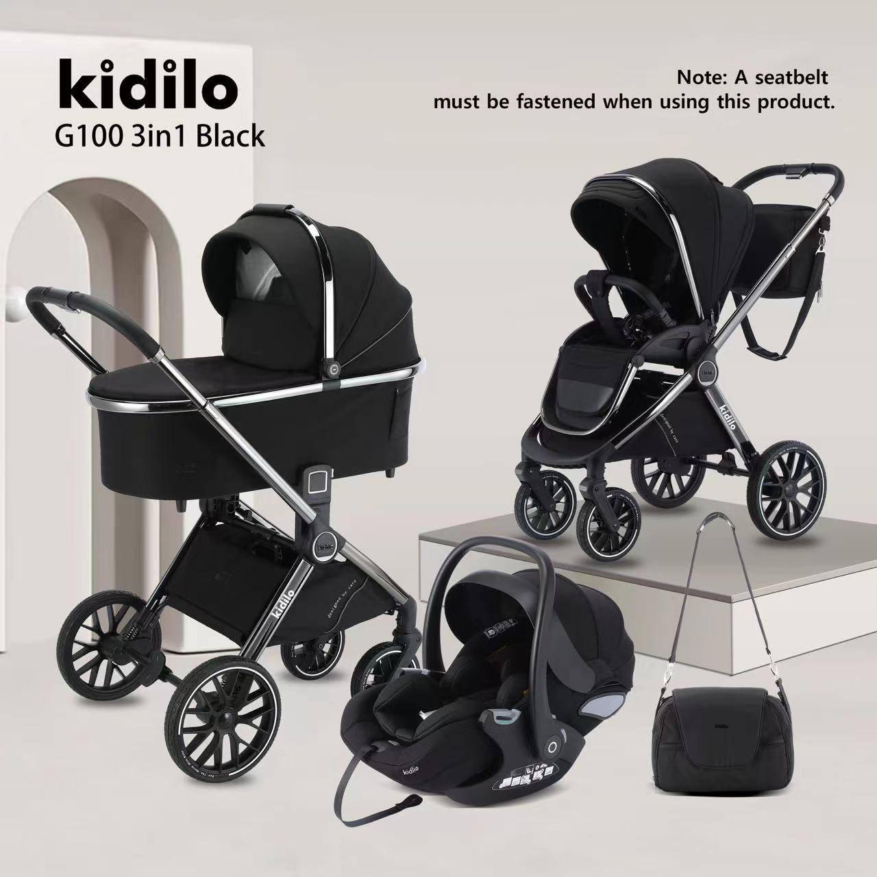 Kidilo g100 3 in 1 strollerطقم كامل بالكارسيت